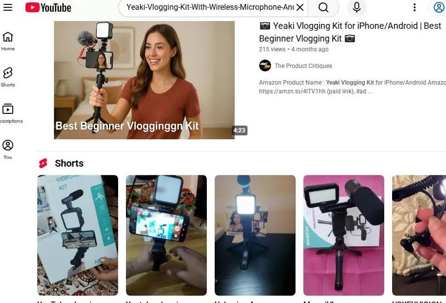 YouTube search results for Yeaki Vlogging Kit