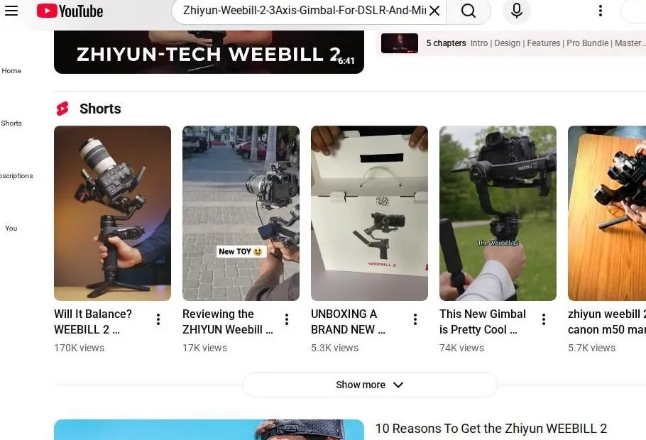 YouTube Search Results for Zhiyun Weebill 2 Gimbal