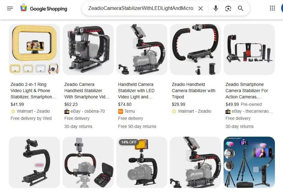 Zeadio Camera Stabilizers on Google Shopping
