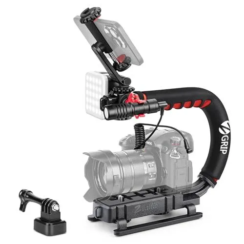 Zeadio Camera Stabilizer With LED Light And Microphone