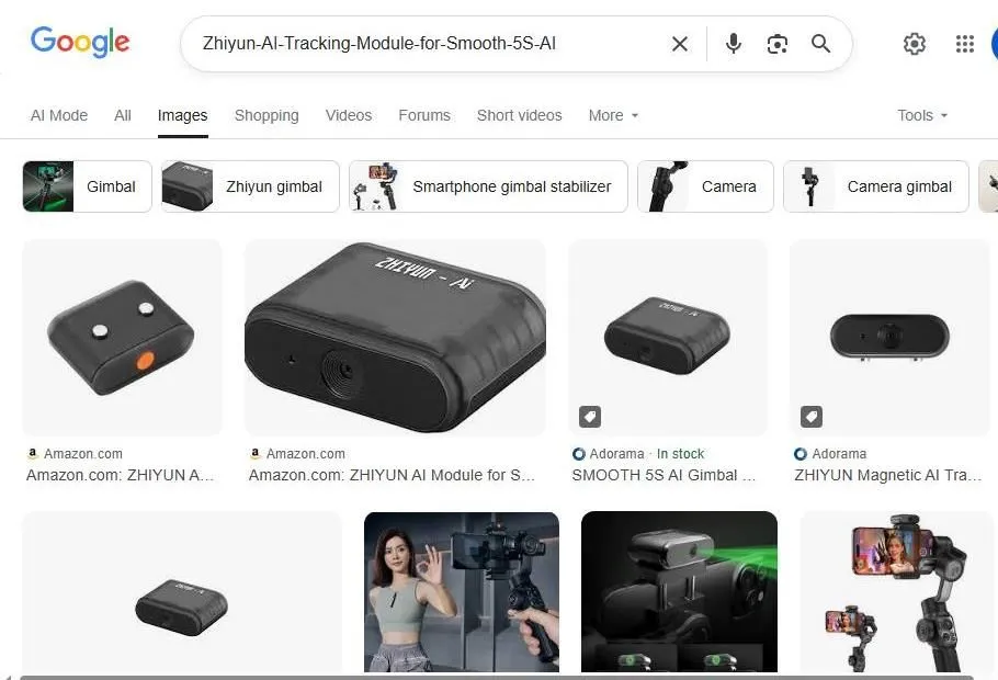 Zhiyun AI Tracking Module Google Search Results