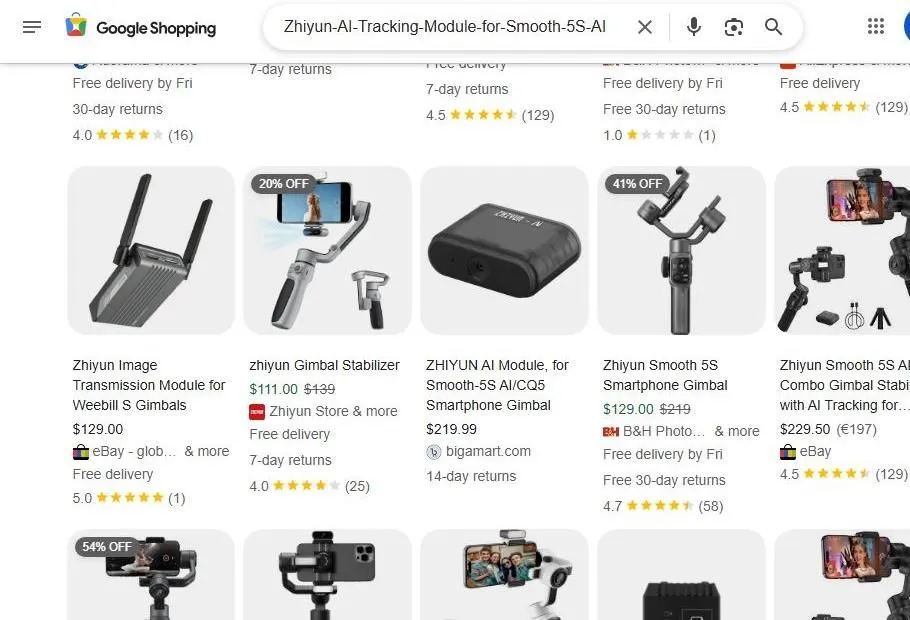 Zhiyun AI Tracking Module Google Shopping Search Results