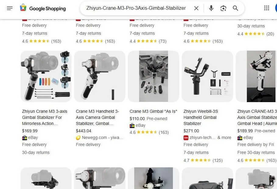 Zhiyun Crane M3 Google Shopping Search Results