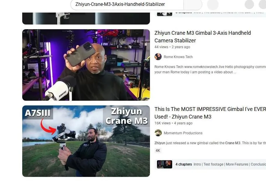 Zhiyun Crane M3 Video Search Results