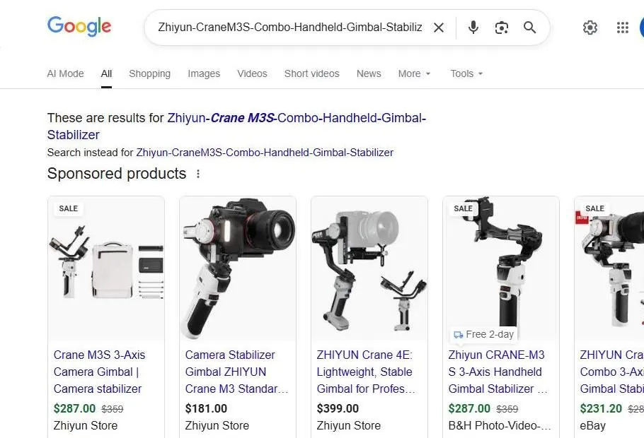 Zhiyun Crane M3S Gimbal Search Results