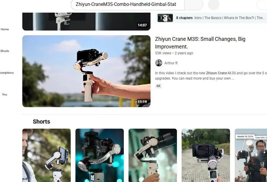 Zhiyun Crane M3S YouTube Search Results
