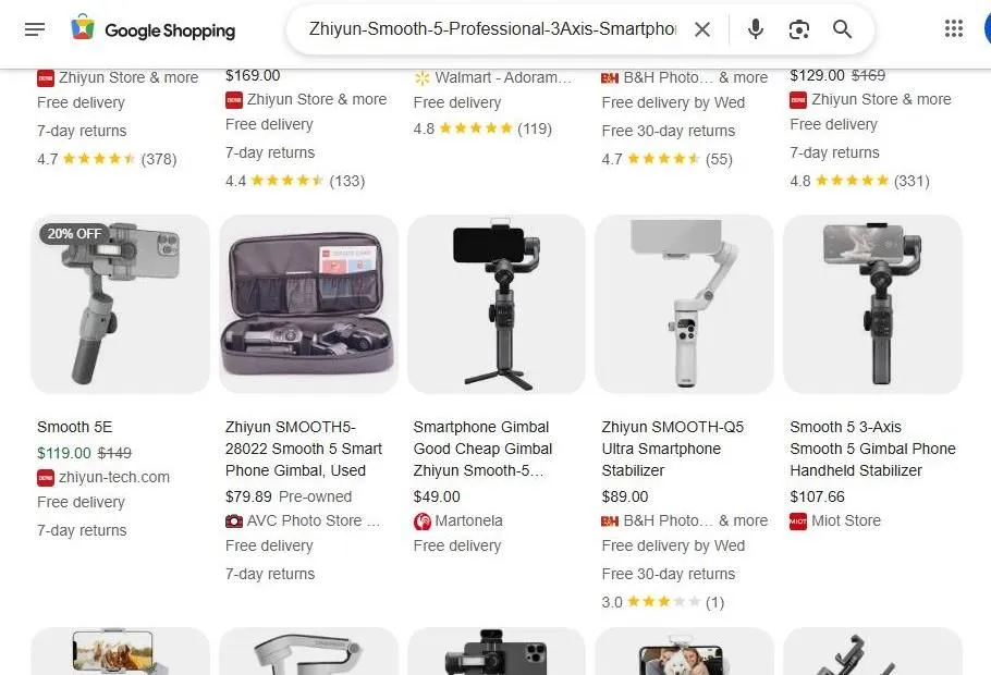 Zhiyun Smartphone Gimbal Search Results
