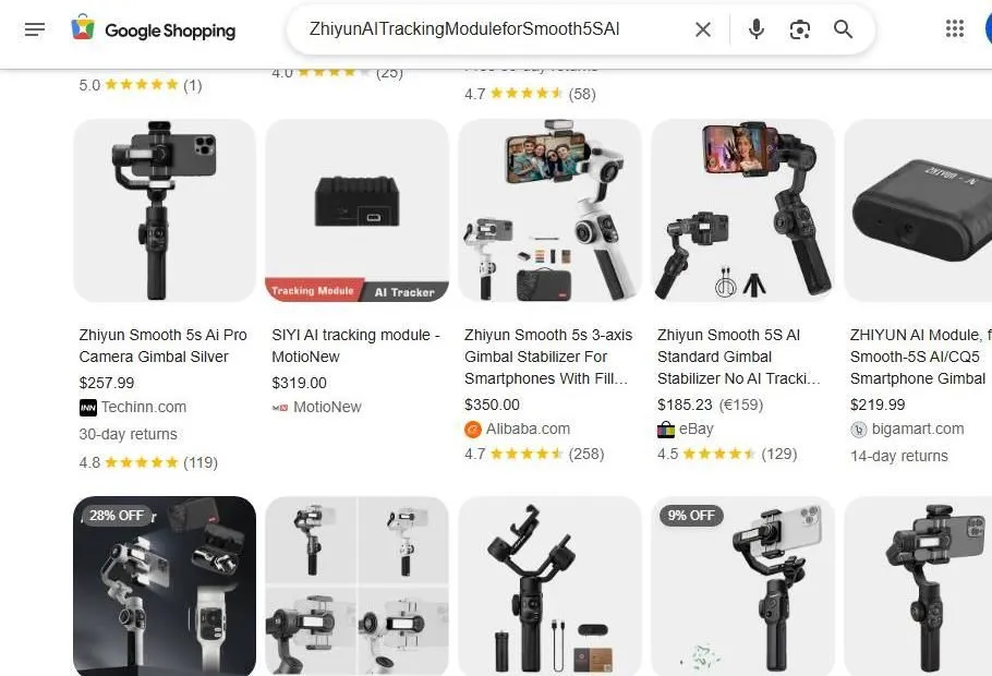 Zhiyun Smooth 5S AI Shopping Results