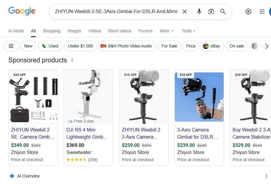 Zhiyun Weebill 2 Google Search Results