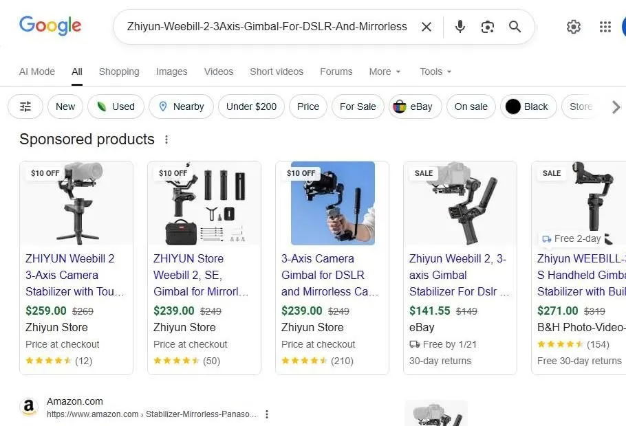 Zhiyun Weebill 2 Google Shopping Results