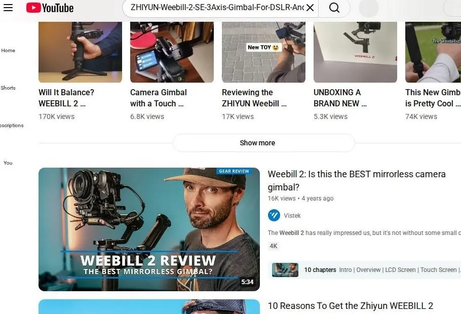 Zhiyun Weebill 2 YouTube Search Results