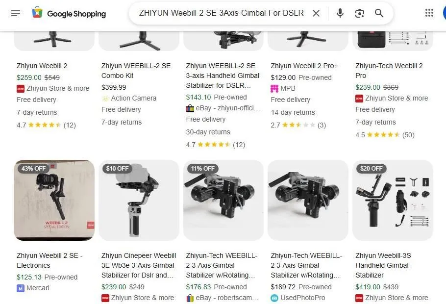 Zhiyun Weebill Gimbal Search Results