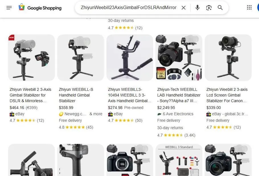 Zhiyun Weebill Gimbal Shopping Results